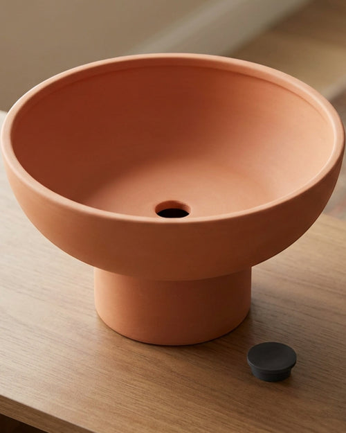 Wjmrg Low Pedestal Ceramic Bowl Planter Terracotta 24 cm - Lifestyle view