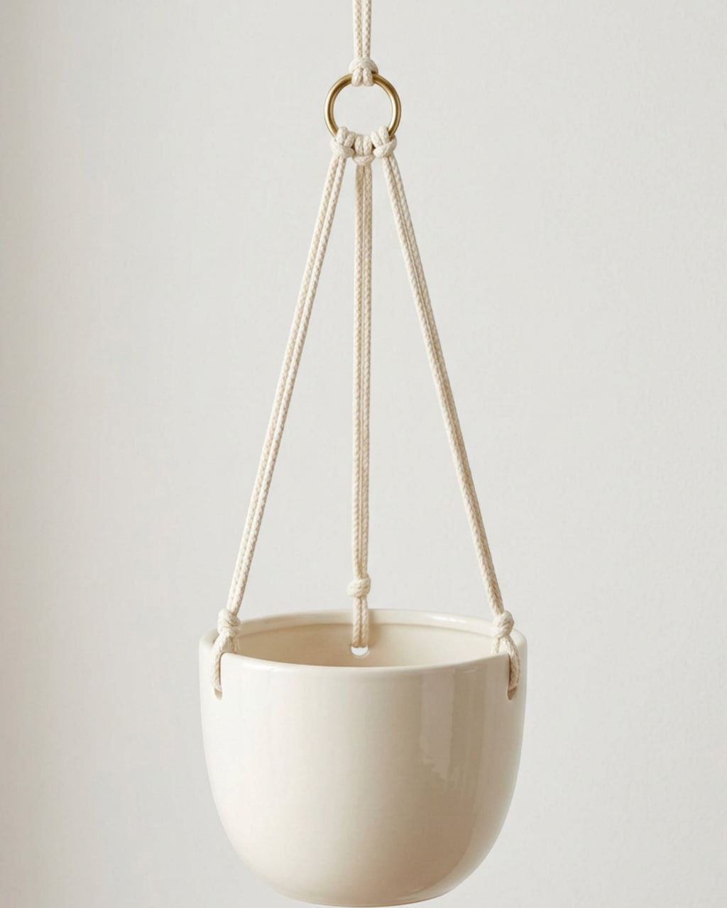 Wjmrg Three Cord Hanging Ceramic Planter Ivory 20 cm - Lifestyle view